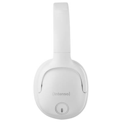 White Intenso headphones, viewed from above, with visible brand logo and power button on the left ear cup.
