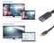Top: Laptop mirrors image on TV in mirror mode. Bottom: Laptop shows extended display on TV in extended mode. Right: USB-C to HDMI cable.