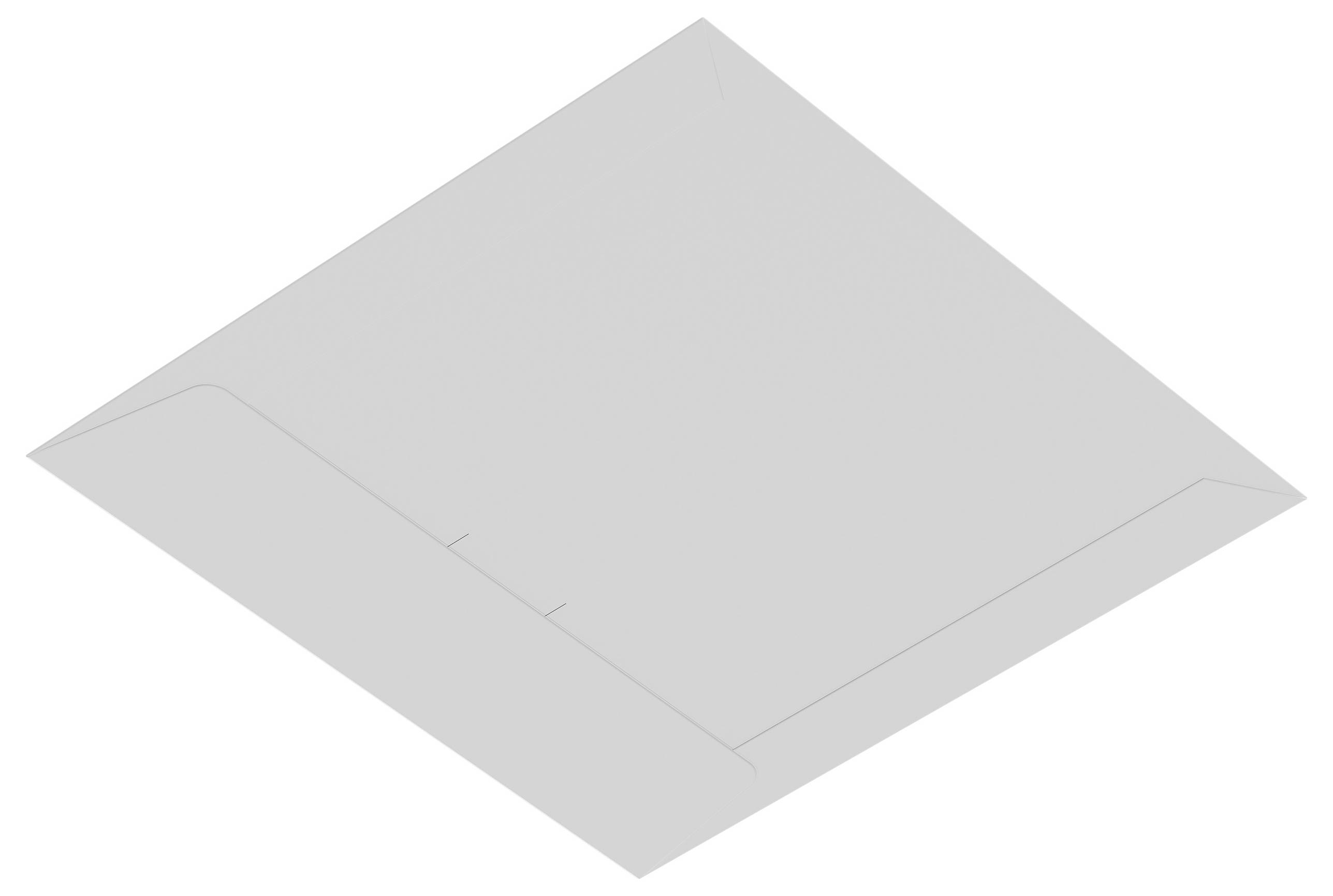 A gray, closed envelope is shown from a top-down view, with the flap visible, angled diagonally across the image.