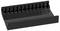 A black plastic rack with slots, designed for organizing and holding multiple stacked items such as folders or documents.