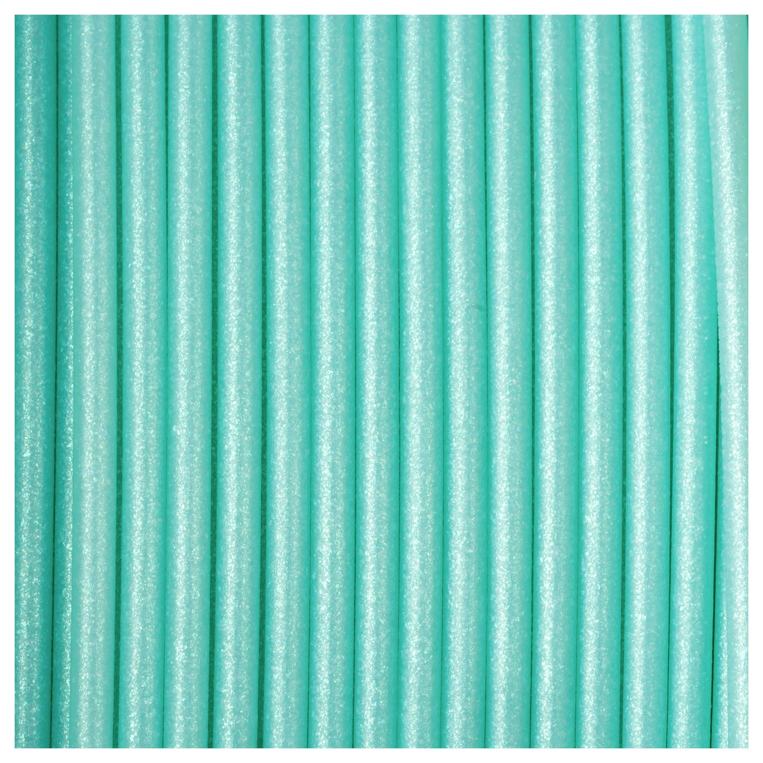 Vertical, turquoise stripes with a glittering, textured surface.
