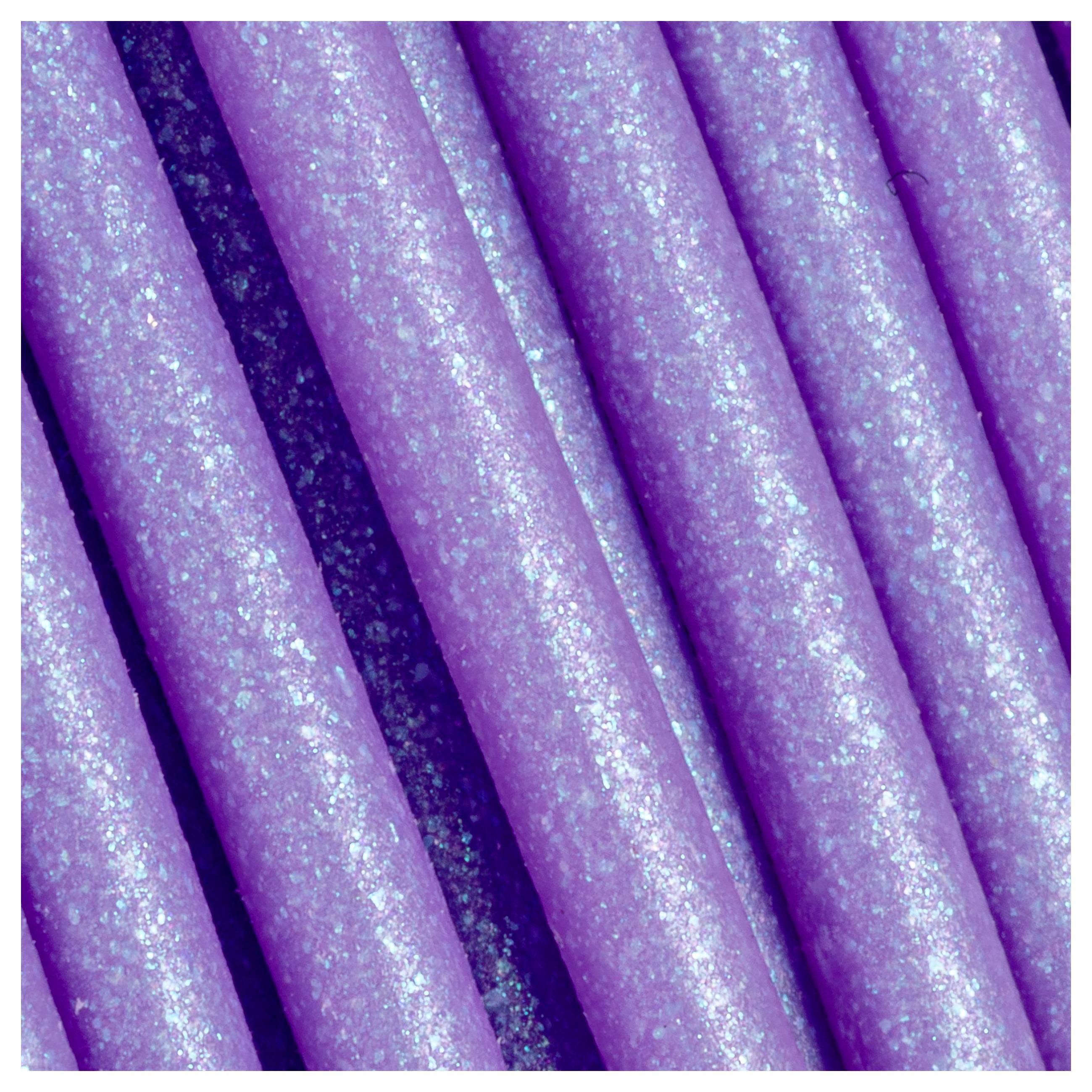Purple glitter pencils in parallel arrangement.