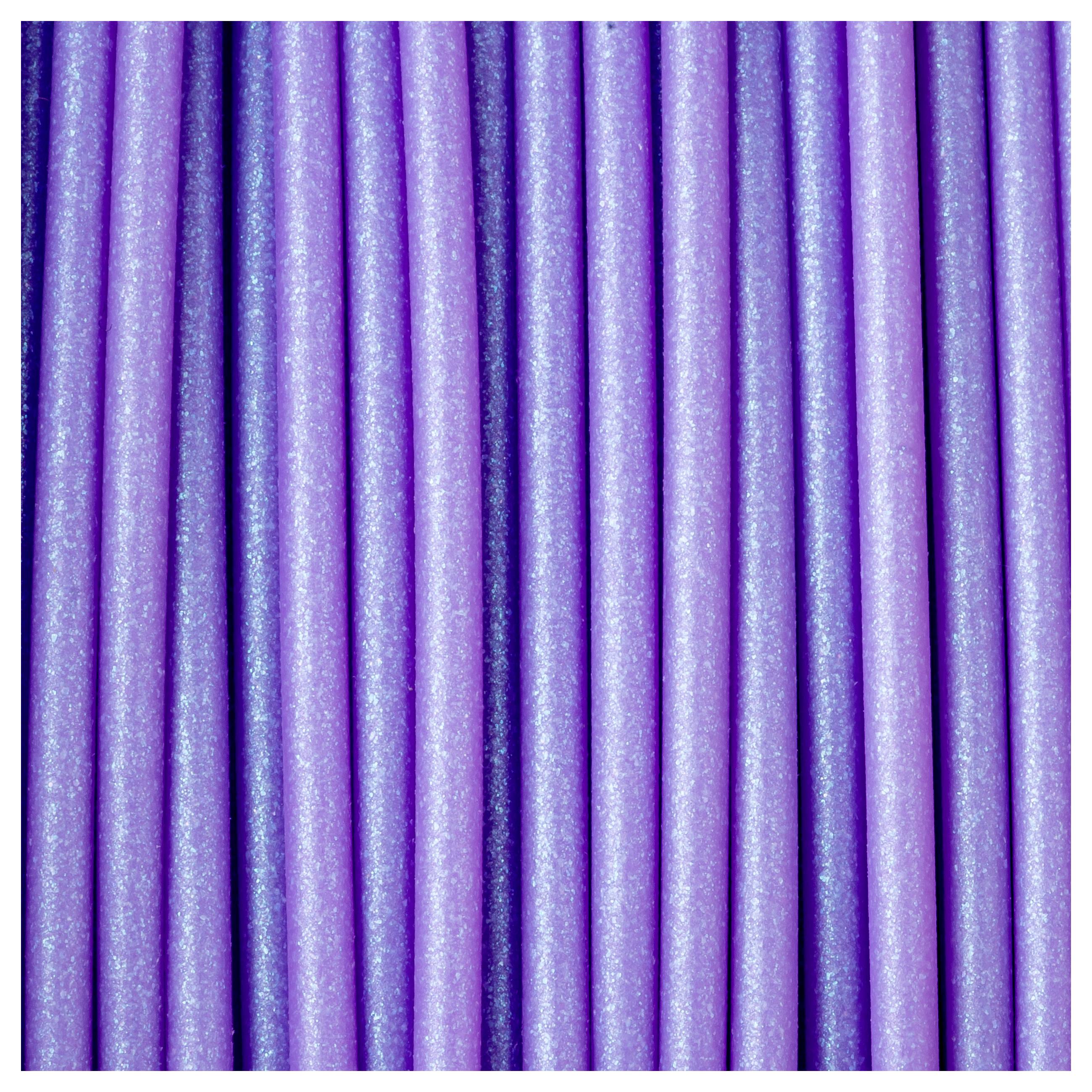 Purple shiny tubes are arranged closely together and form a structured pattern.