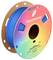 A spool of 3D printer filament in matte sapphire blue color from PanChroma. The packaging shows a rainbow gradient design.