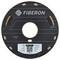 A black filament spool from the Fiberon brand with a QR code and technical details about material, weight and printing speed.