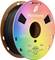 3D printer filament spool 'Panchroma', rainbow color gradient, labeled 'Satin Black', net weight 1 kg.