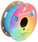 3D printer filament spool in glossy cyan, Panchroma brand, weight 1kg. Rainbow-colored packaging with visible product information.