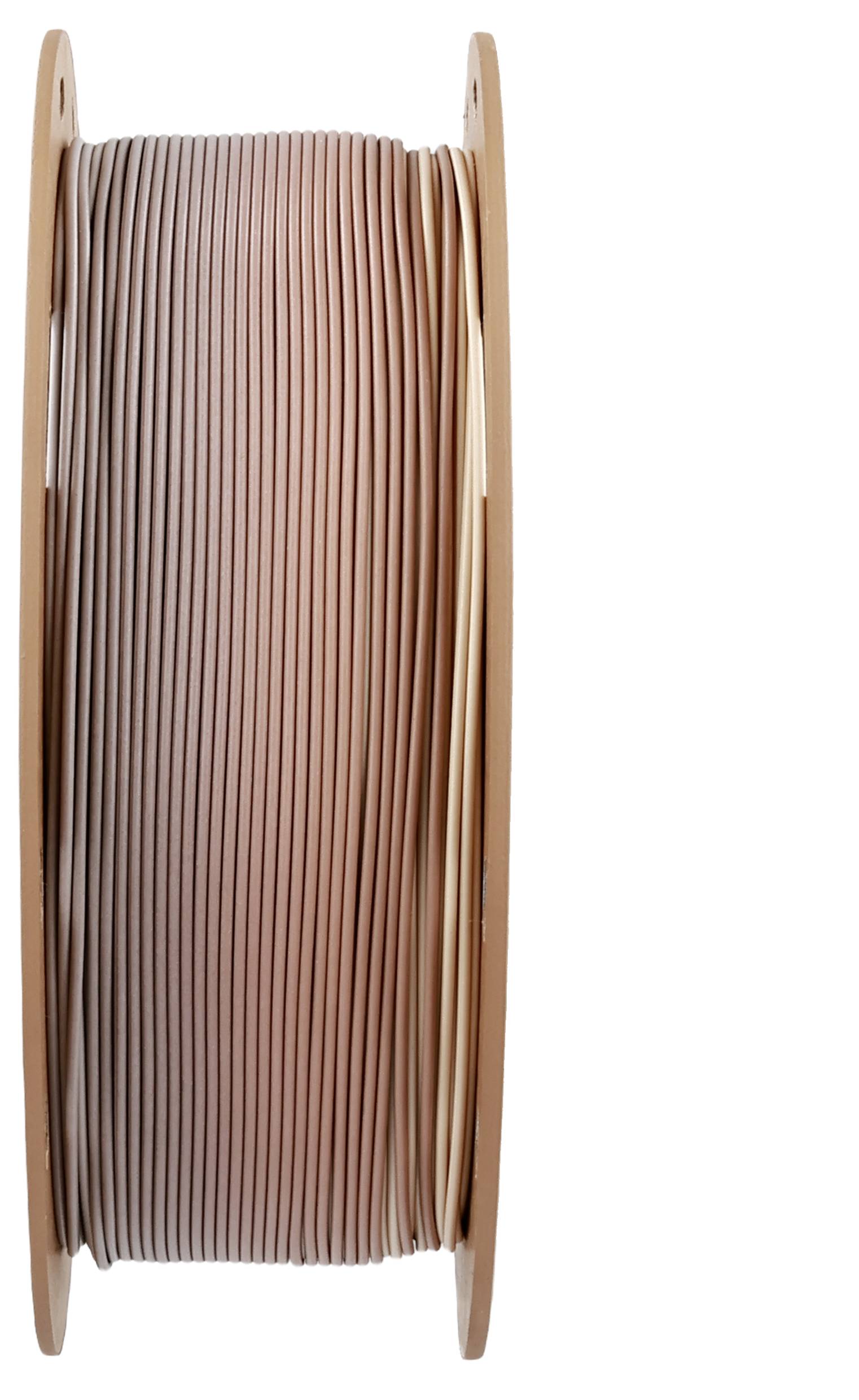A spool with wound brown cable, standing upright; indicates use in electrical or technical applications.