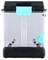 A transparent plastic container with a black lid and turquoise details, suitable for liquid or filter material.