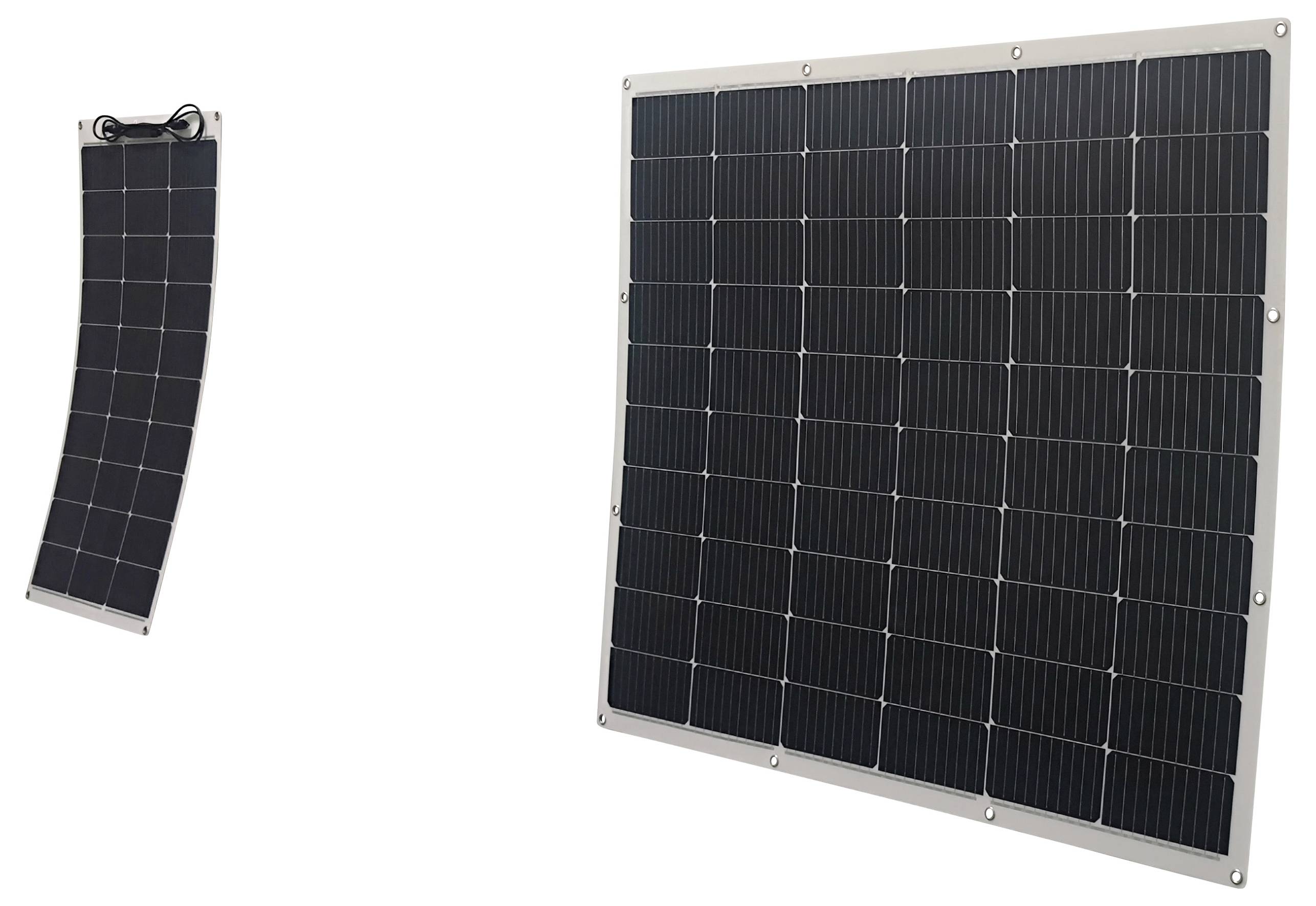 'Two solar modules for photovoltaic systems: one flexible, one rigid. Use on various surfaces and applications.'