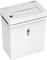 A white paper shredder with a rectangular shape and a round button on the top left. Suitable for office use.