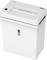 A white paper shredder with a full paper snippet container. Operational symbols are located on the top. Suitable for shredding paper.