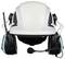 Safety helmet with integrated communication system, comprising a microphone and ear defenders, for noisy work environments.