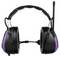 Black sound-insulating headphones with violet accents and an antenna, perfect for noise-intensive environments.