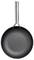 Round frying pan with silver handle, black, textured base, suitable for frying and cooking on various hob types.