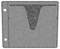A textured gray panel with two punched holes on the left and a central darker triangular pattern with rounded edges extending downwards.