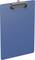 A blue clipboard with a metal clip at the top for holding papers.