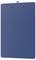 A clean, blue clipboard with two clips at the top for securing papers, hanging hook centered above.