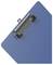 A blue clipboard with a metal clip, angled slightly, on a plain background.