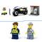 A police motorcycle, an ATM, a policewoman, and a thief with items like a crowbar and a skateboard.