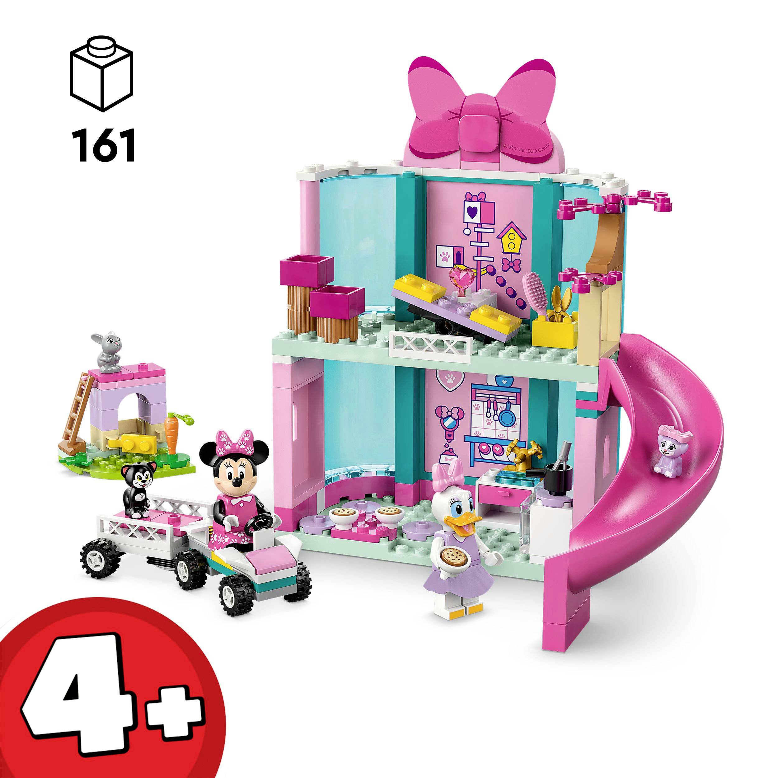 LEGO set with Minnie Mouse dollhouse and pink slide, LEGO figure, 161 pieces. Includes Minnie, Daisy and a dog. Suitable for ages 4 and up.