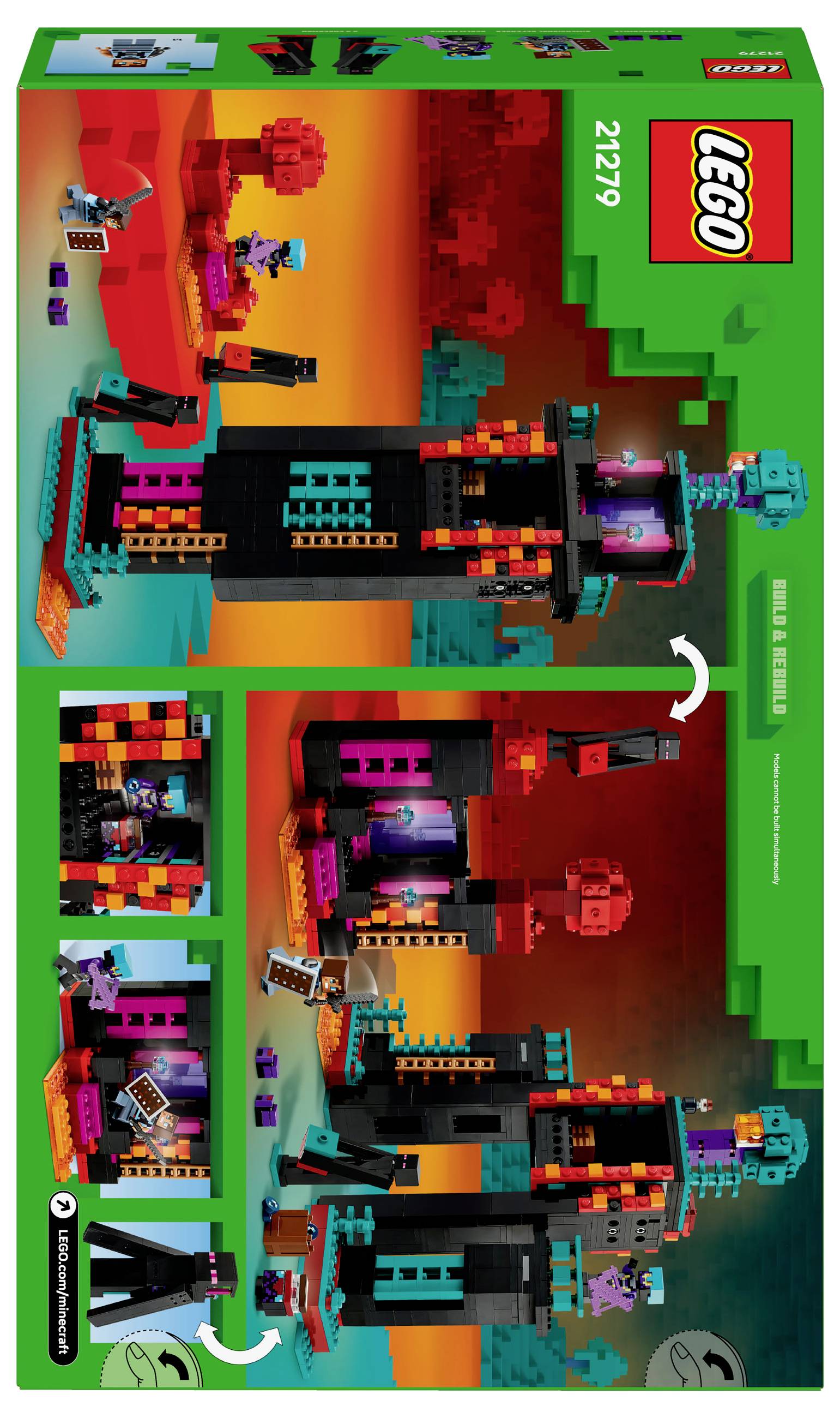 LEGO play set in vibrant colors, showing a buildable model with figures. Includes a tower building and several separate building elements.