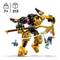 Building kit for a LEGO set ages 7+ with 213 pieces. Features a golden mech figure with weapon, flanked by two smaller figures.