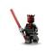 LEGO figure of a character with black outfit and red-black face, holding a red lightsaber.