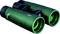 A green pair of binoculars with black accents is shown in a close-up. Ideal for outdoor activities and nature observation.
