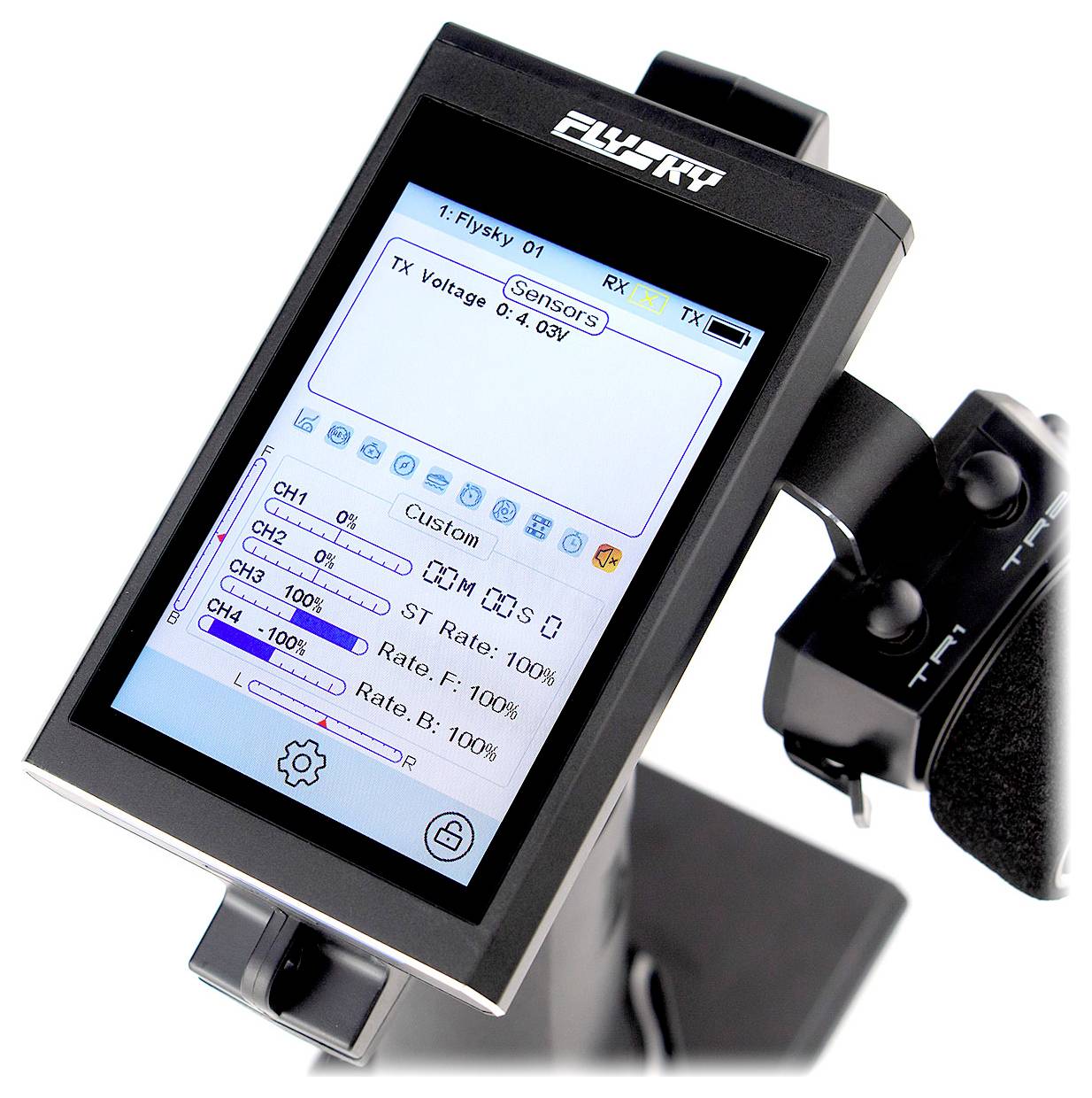 Electronic device with screen shows menu options for 'Sensors' and channel settings for CH1, CH2, CH3.