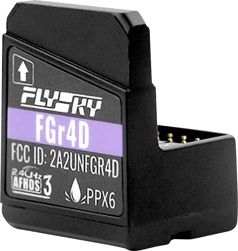 'FGr4D' receiver by Flysky, with FCC ID: 2A2UNFGR4D, uses the AHDS3 protocol for drone control.
