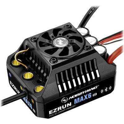 Electronic speed controller 'Hobbywing Ezrun MAX6', with fan and cable connections for RC vehicles.
