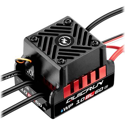 Black electronic speed controller for RC models. Marking 'QUICRUN WP 10BL60'. Features red heat sinks and multiple connectors.