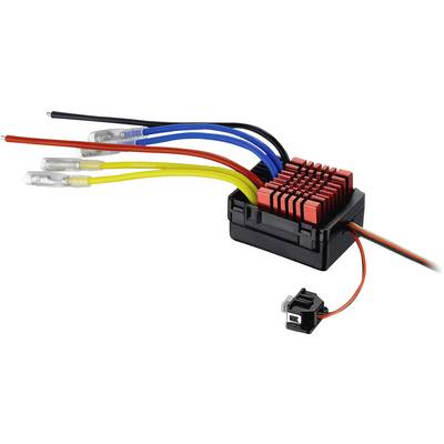 An electronic speed controller with multiple coloured cables emerging from a black casing; used for controlling electric motors.