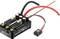 An electronic speed controller (ESC) for RC vehicles with multiple cables for power supply and control.