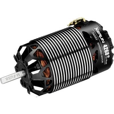 A black electric motor with cooling fins and orange cables, brand name 'XERUN 4268' and '2400KV Sensored Motor'.<br><br>(Note: This translation is already very close to British English, with no significant changes required.)