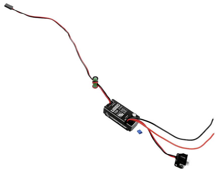 Black electronic circuit with cables and a small black sensor; possibly a component for electronic applications.