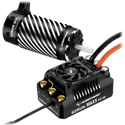 Brushless Motor Controller Set with Heatsink and Fan, Suitable for Remote-Controlled Vehicles. Marked 'Hobbywing EZRUN'.