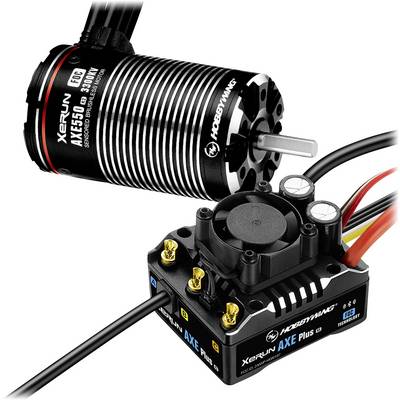 Brushless electric motor and controller by Hobbywing. The motor is labelled 'Xerun AXE550 R2 3300KV', the controller 'Xerun AXE Plus G3'.