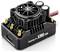 A black XR8 PRO motor controller by Hobbywing with a fan and two large capacitors, suitable for remote-controlled cars.