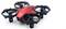 A small red drone with black propeller guard rings, marked with 'breez' on the casing, against a white background.