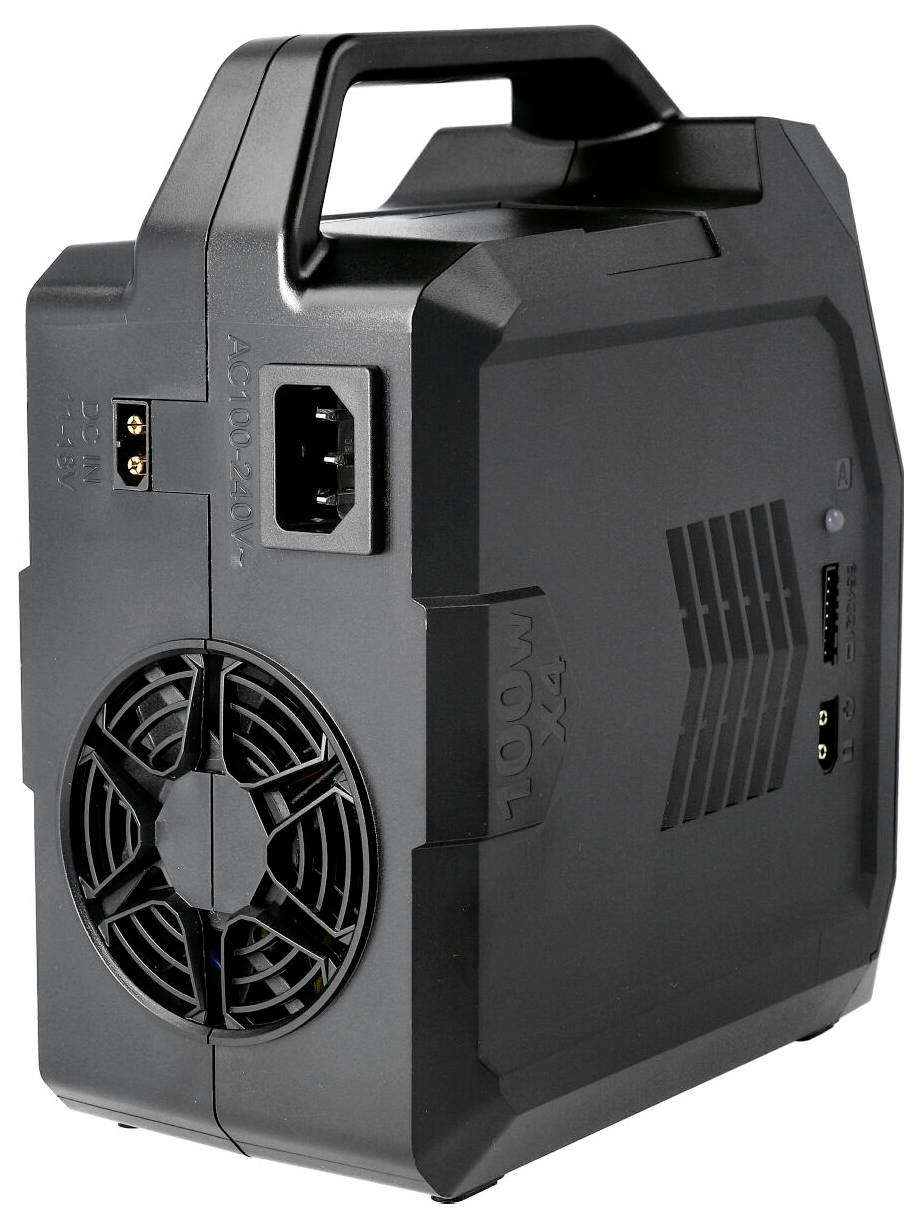 Portable, black briefcase-style fog machine with side-mounted fan and top carry handle; ideal for stage and event effects.