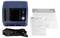 'D100neo charger with power plug and quick-start guide. Charger display shows options. Instructions describe usage steps.'