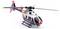 A toy police helicopter with 'Police' written on it. The helicopter has blue, white, and red details.