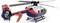 A model helicopter with the inscription 'POLICE', predominantly blue and red in colour, with yellow accents on the rotor blades.