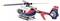 Toy police helicopter in blue, red and white with 'POLICE' written on the side, sitting on a flat surface.