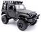 Black remote-controlled off-road vehicle with large tyres and a distinctive bumper, standing on a white background.