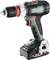 A green cordless drill from the Metabo brand with a black handle and red accents.