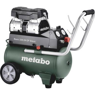 A mobile Metabo air compressor with two pressure gauges for use in workshops or for DIY projects.
