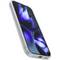 A modern smartphone with a blue abstract background on the screen. It is encased in a robust, grey protective case.